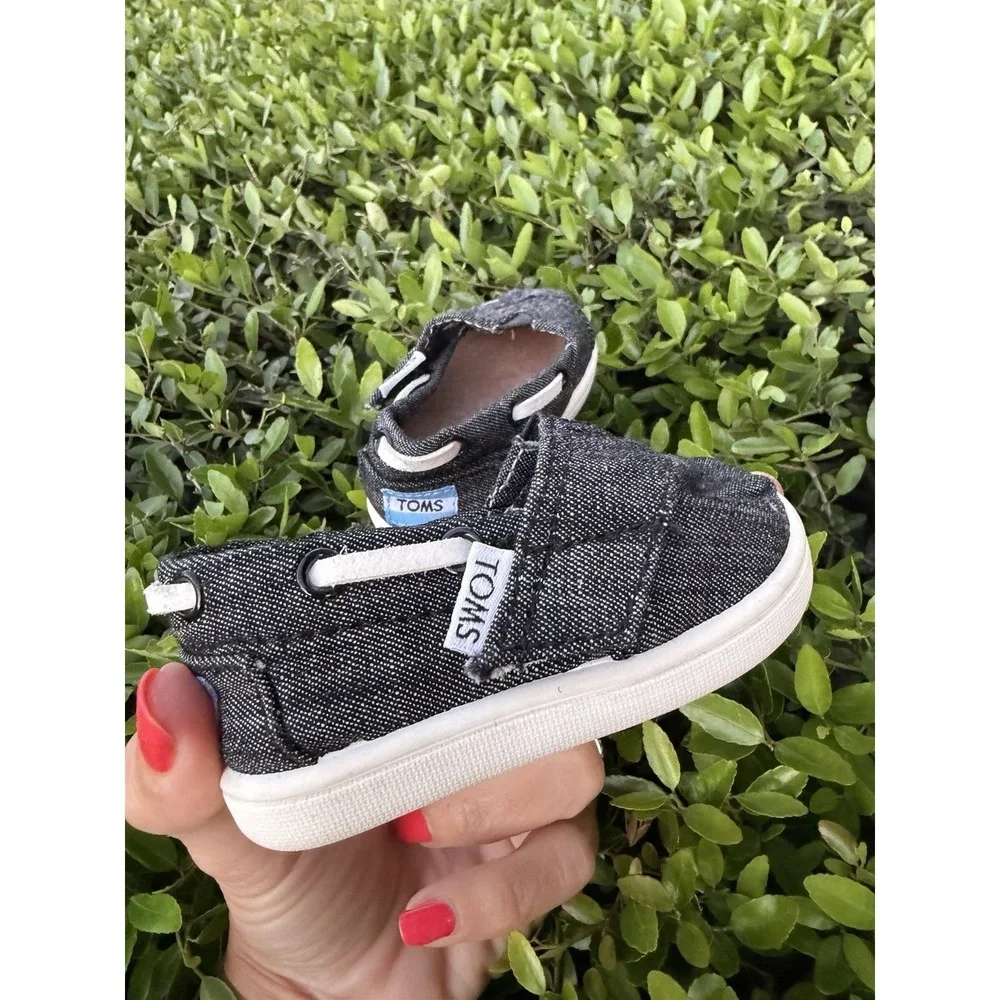 TOMS‎ Tiny Biminis Black Chambray Casual Boat Shoes Toddler Sz 3